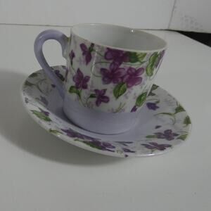 Vintage Napco Espresso Cup & Saucer Purple floral C-6484 Made in Japan